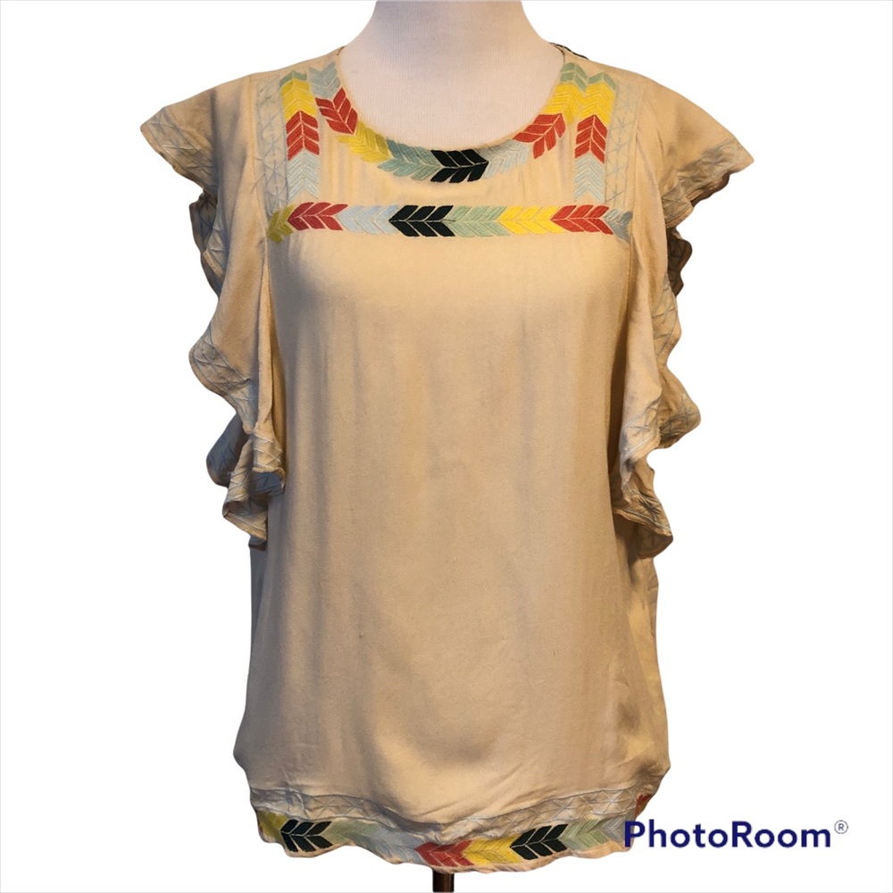 LC Lauren Conrad Beige blouse with embroidery 
Size Medium